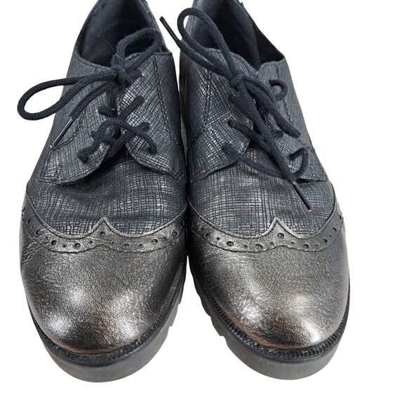 Remonte Wingtip Lace Up Oxford Shoes Size 38 US 7 Black Silver Metallic - Picture 3 of 11